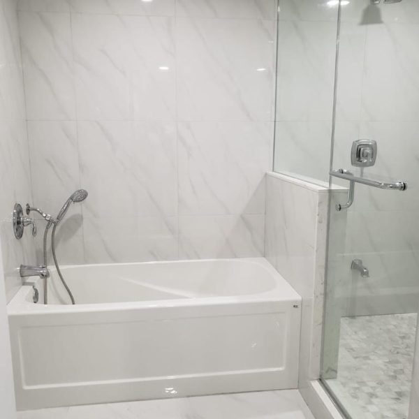 Bradford bathroom Reno. Separate Bathtub & Walking Shower